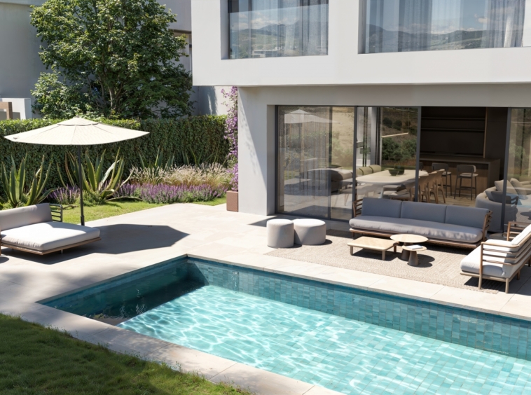 Illustrative garden terrace and private pool