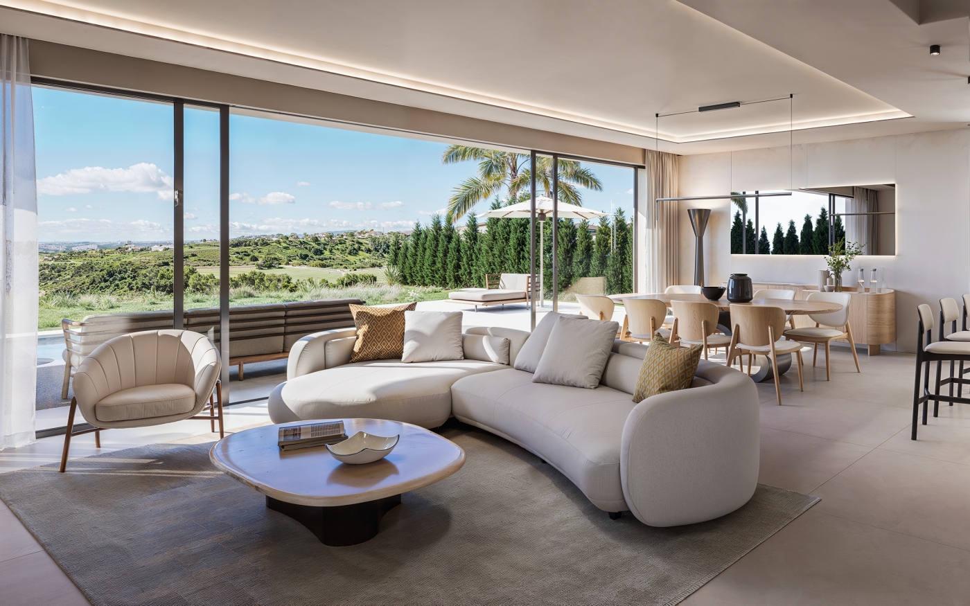 Illustrative villa living and dining area