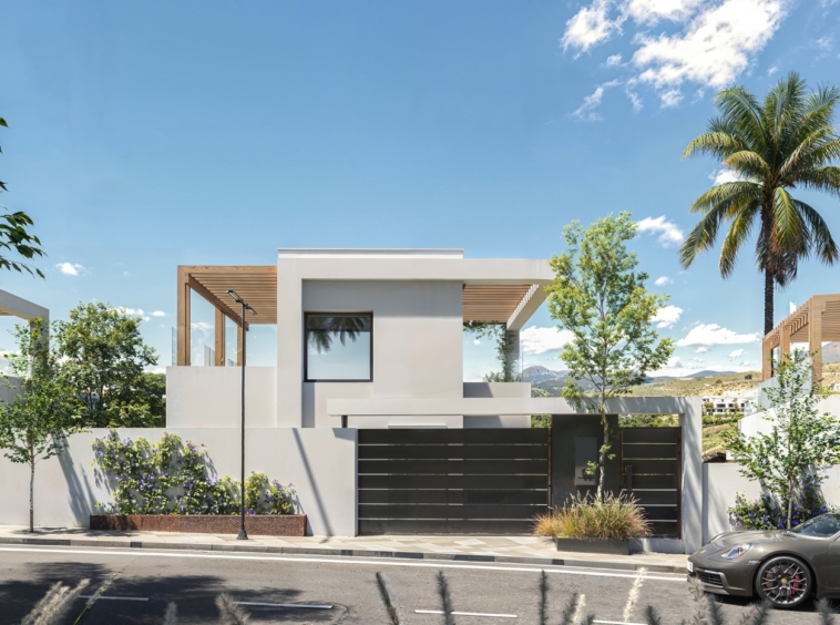 Illustrative villa entrance and private garage