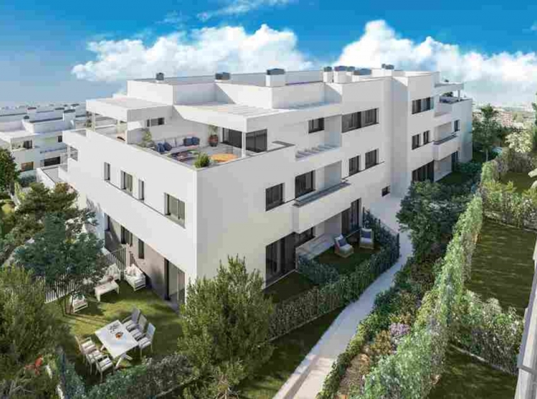 Illustrative apartment building and gardens in Casares Costa
