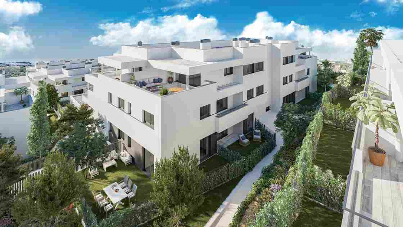 Illustrative apartment building and gardens in Casares Costa