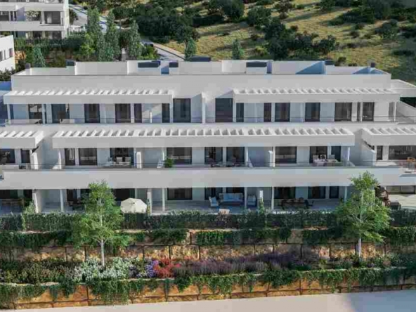 Illustrative apartment facade with terraces