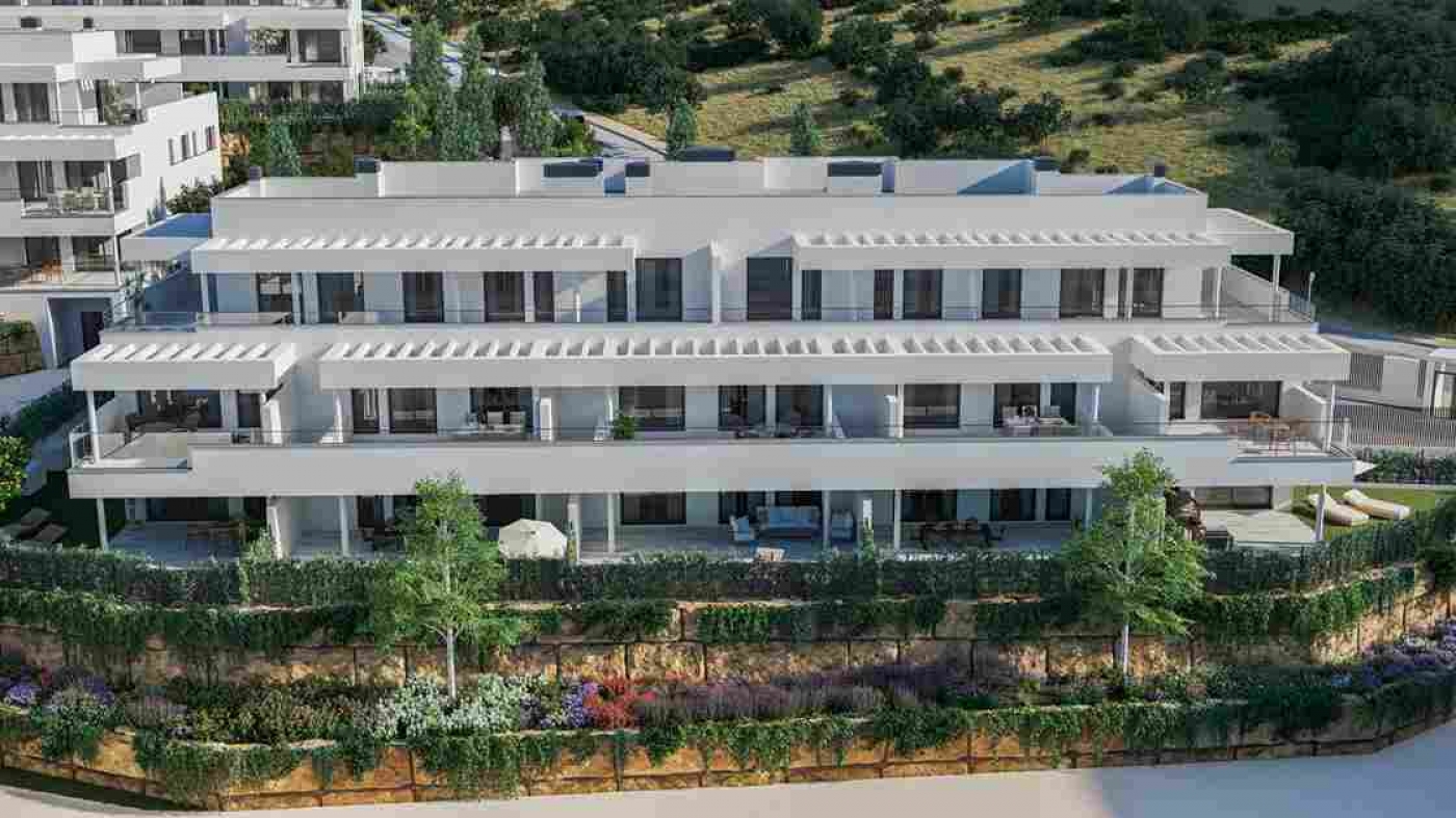 Illustrative apartment facade with terraces