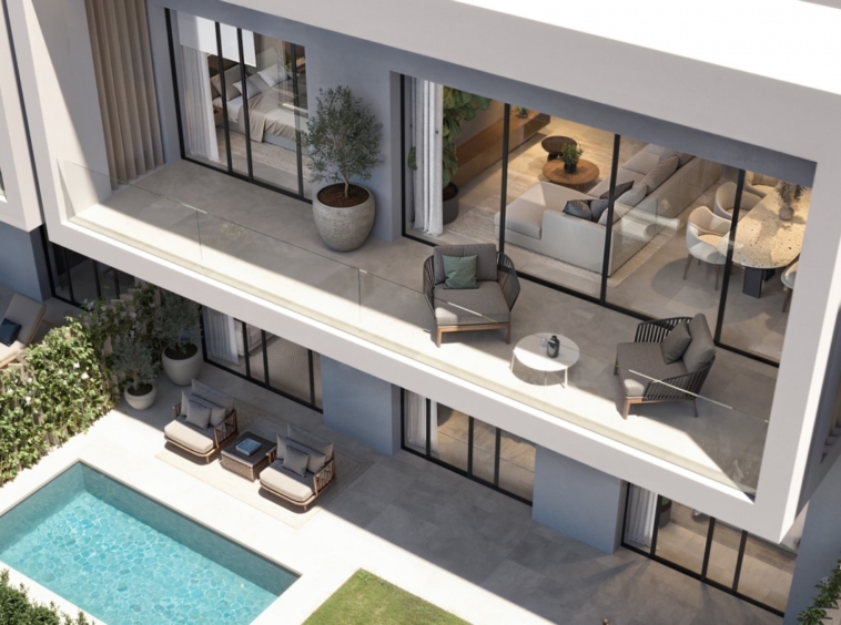 Illustrative private terrace and pool