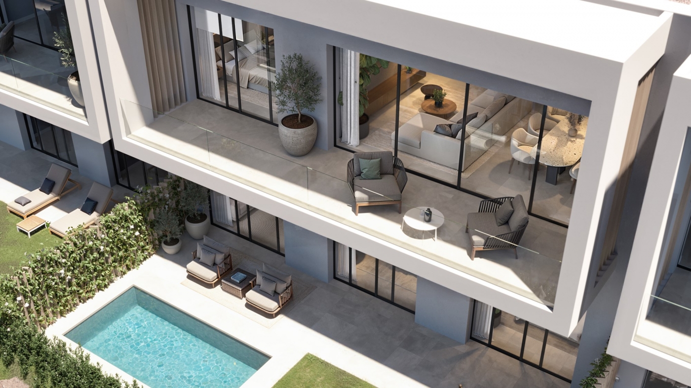 Illustrative private terrace and pool