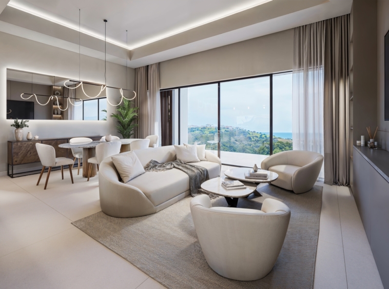 Illustrative living room and dining area