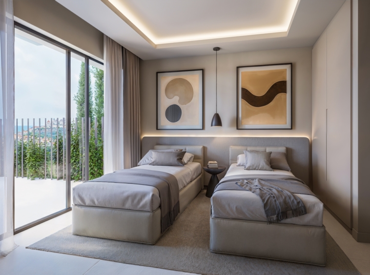 Illustrative twin bedroom