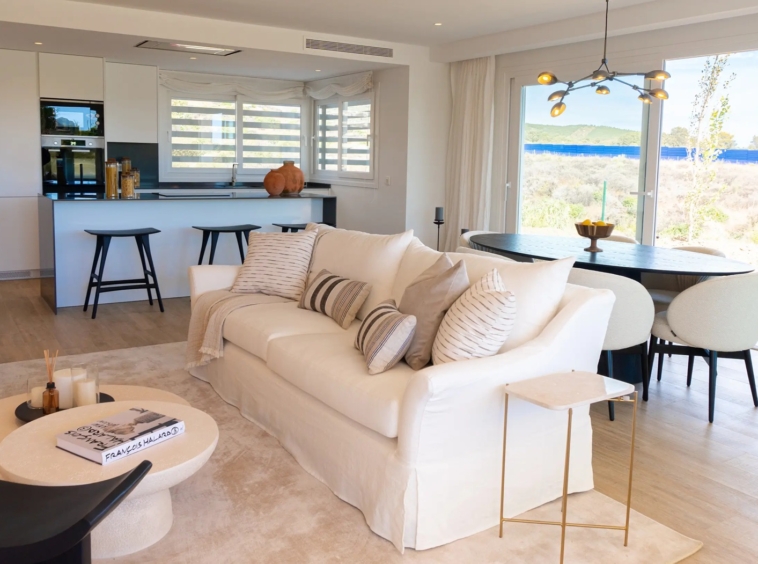 Furnished living area shown in the presentation apartment