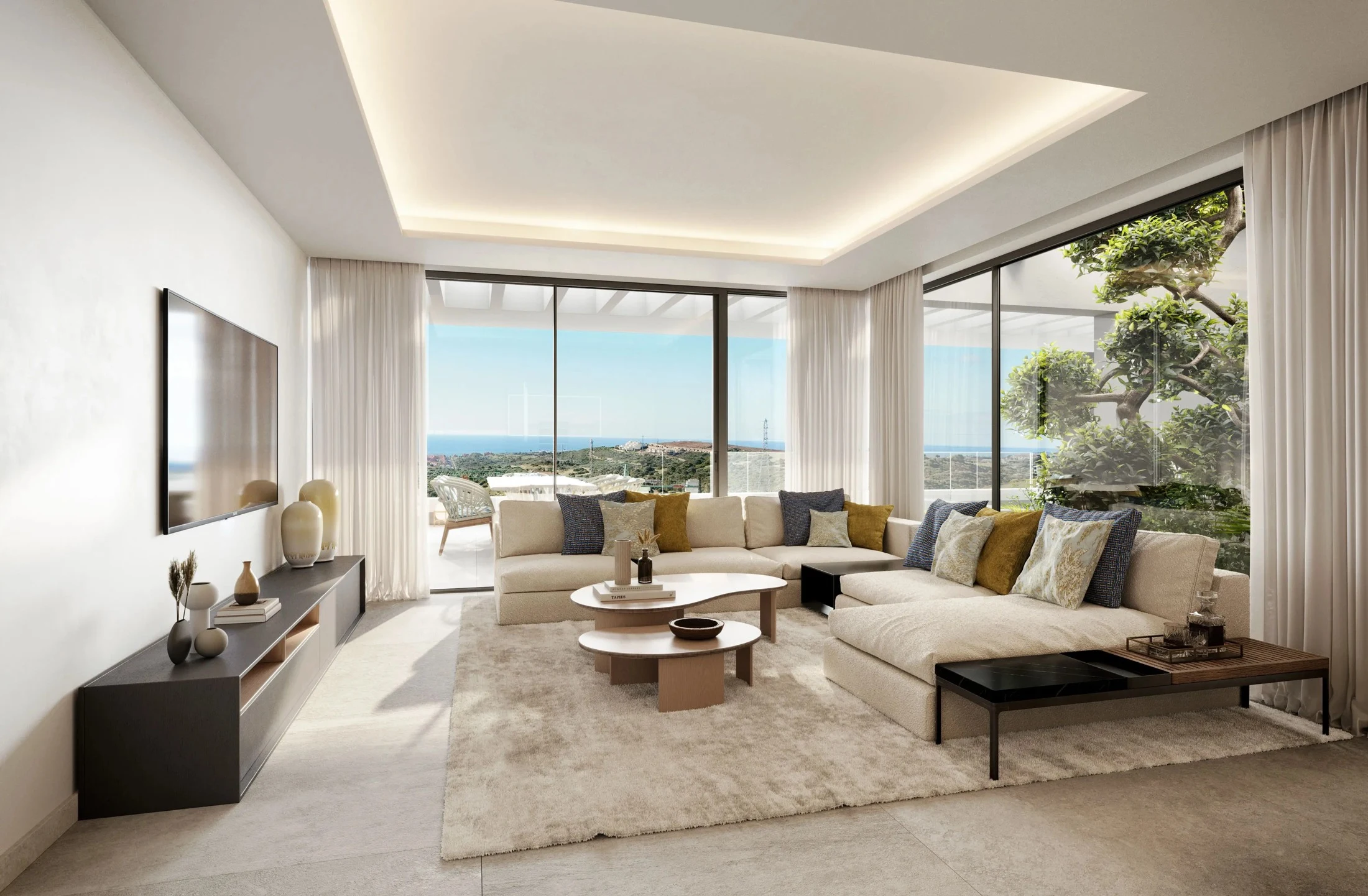 Illustrative living room opening onto a terrace in Casares