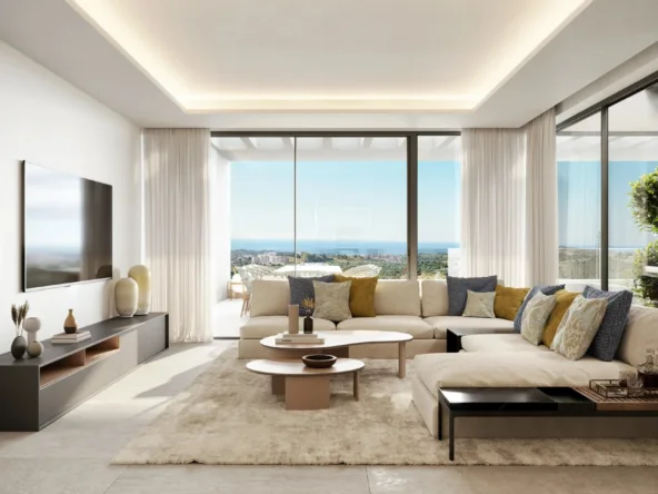 Illustrative living area and terrace at a Casares residence