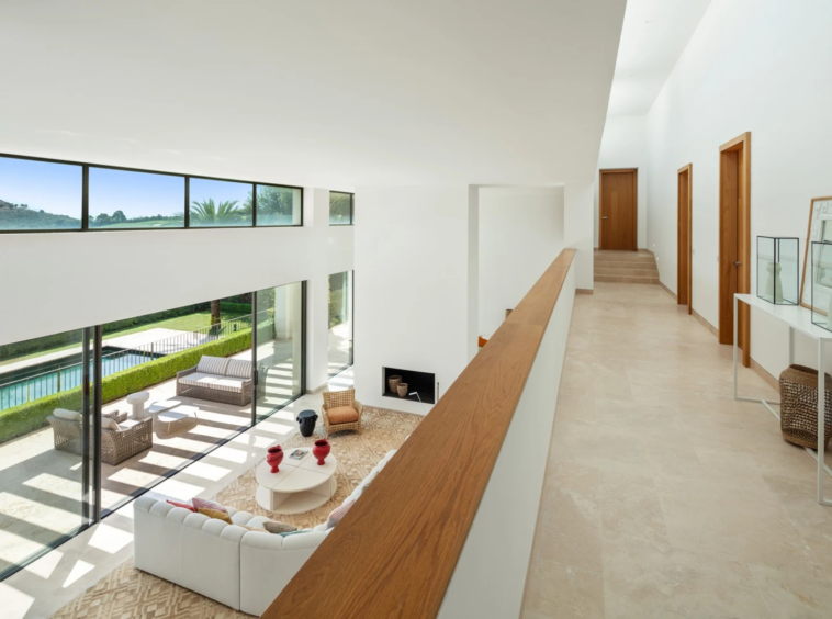 Upper gallery and skylights overlooking the living spaces