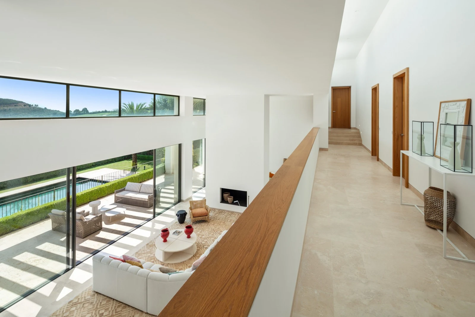 Upper gallery and skylights overlooking the living spaces