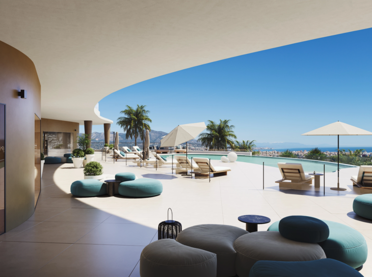 Communal outdoor lounge beside the residential pool