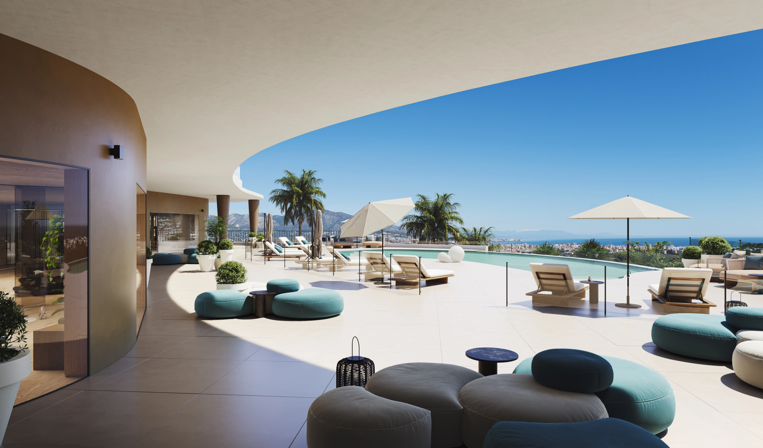 Communal outdoor lounge beside the residential pool