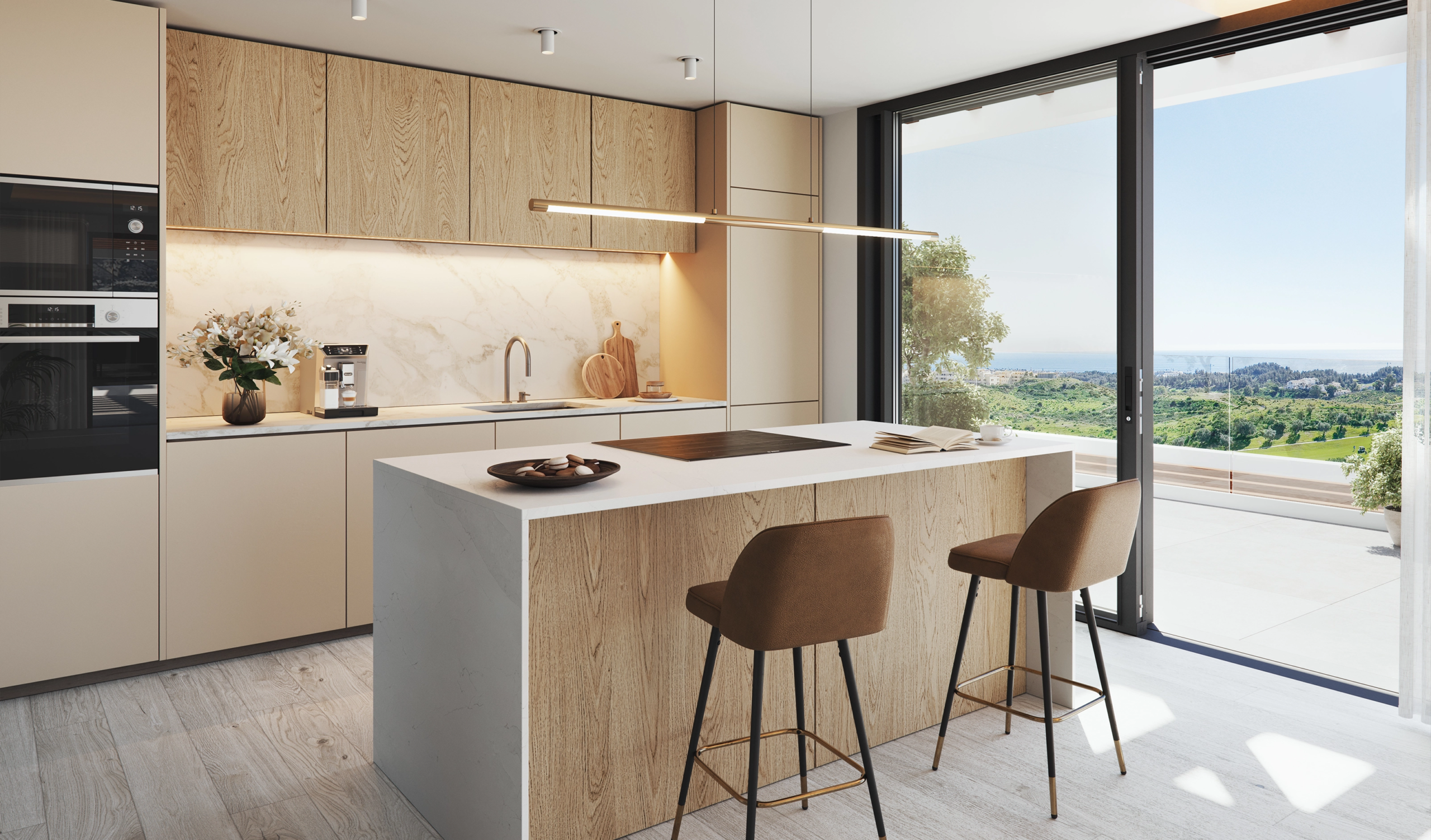 Illustrative fitted open-plan kitchen