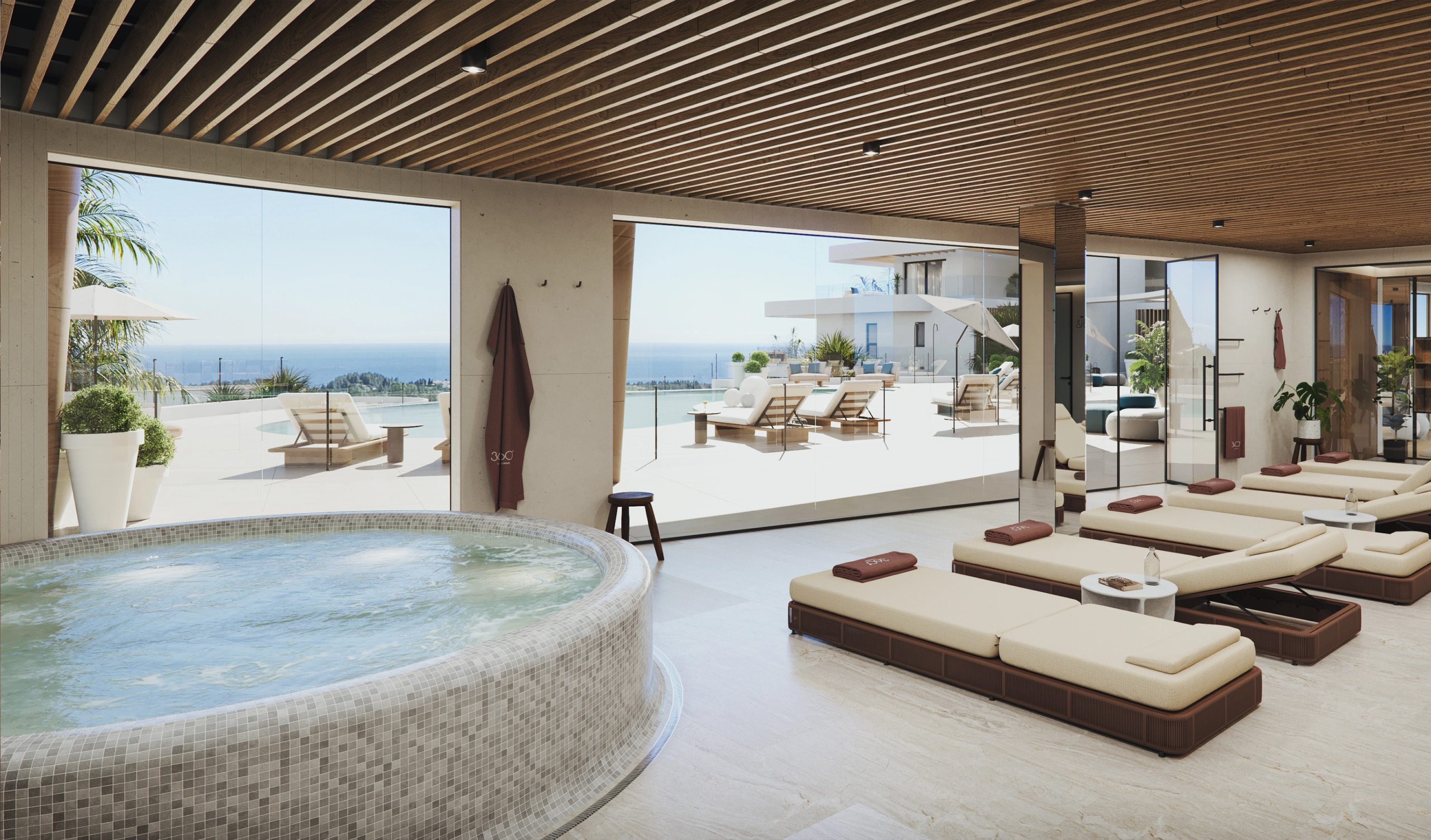 Communal indoor spa and relaxation area