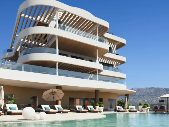 Exterior visualisation of residences with curved terraces