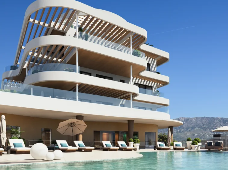 Exterior visualisation of residences with curved terraces