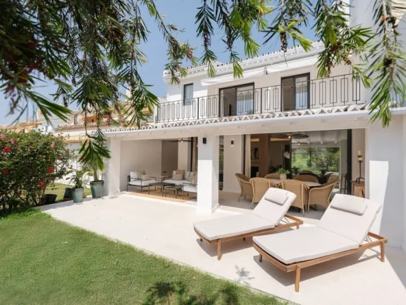 Townhouse facade and private garden in Nueva Andalucia