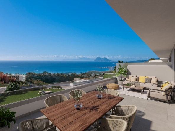 Illustration of a dining terrace overlooking the coast in Manilva