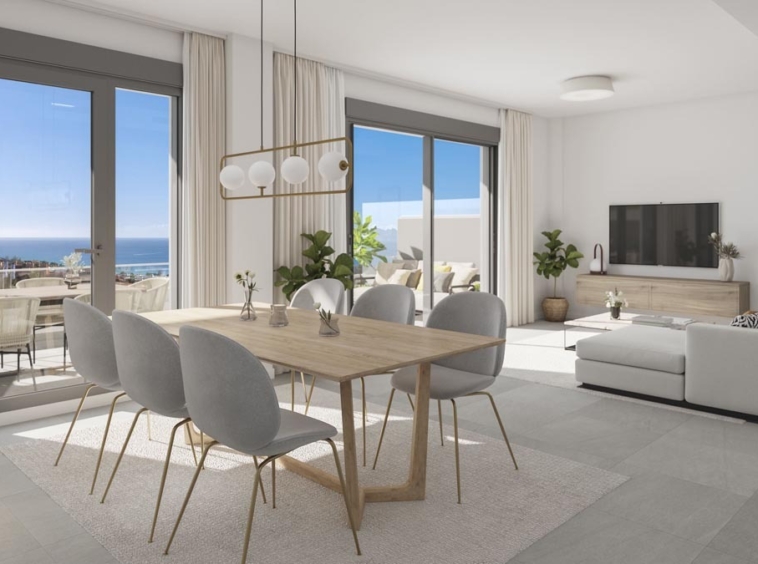 Illustration of an open-plan dining and living room