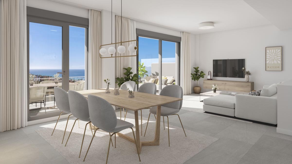 Illustration of an open-plan dining and living room