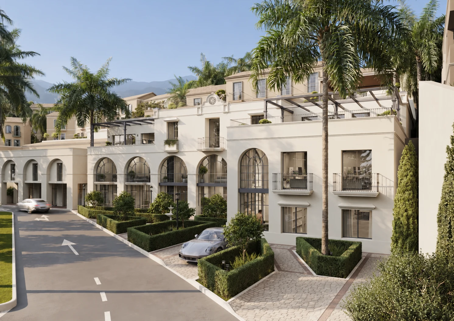 Illustrative facade of a three-storey commercial property in Benahavis