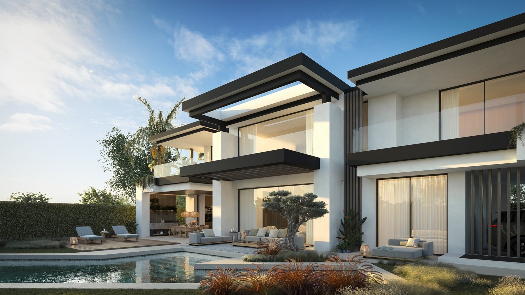 Architectural illustration of a contemporary villa with private pool in Cortijo Blanco