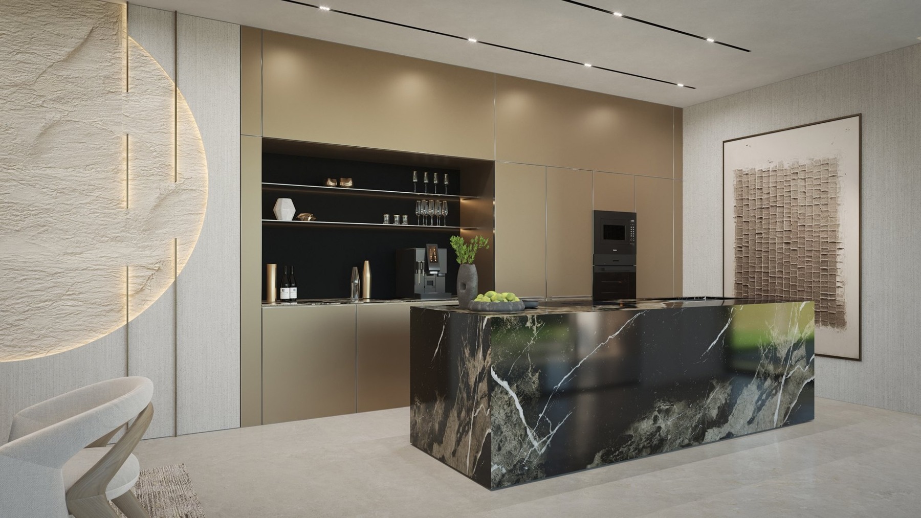 Illustrated contemporary kitchen with central island