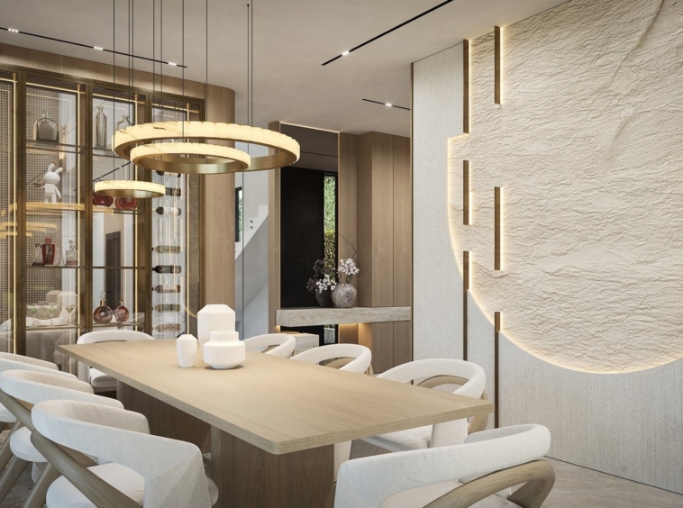Illustrated dining space beside the kitchen