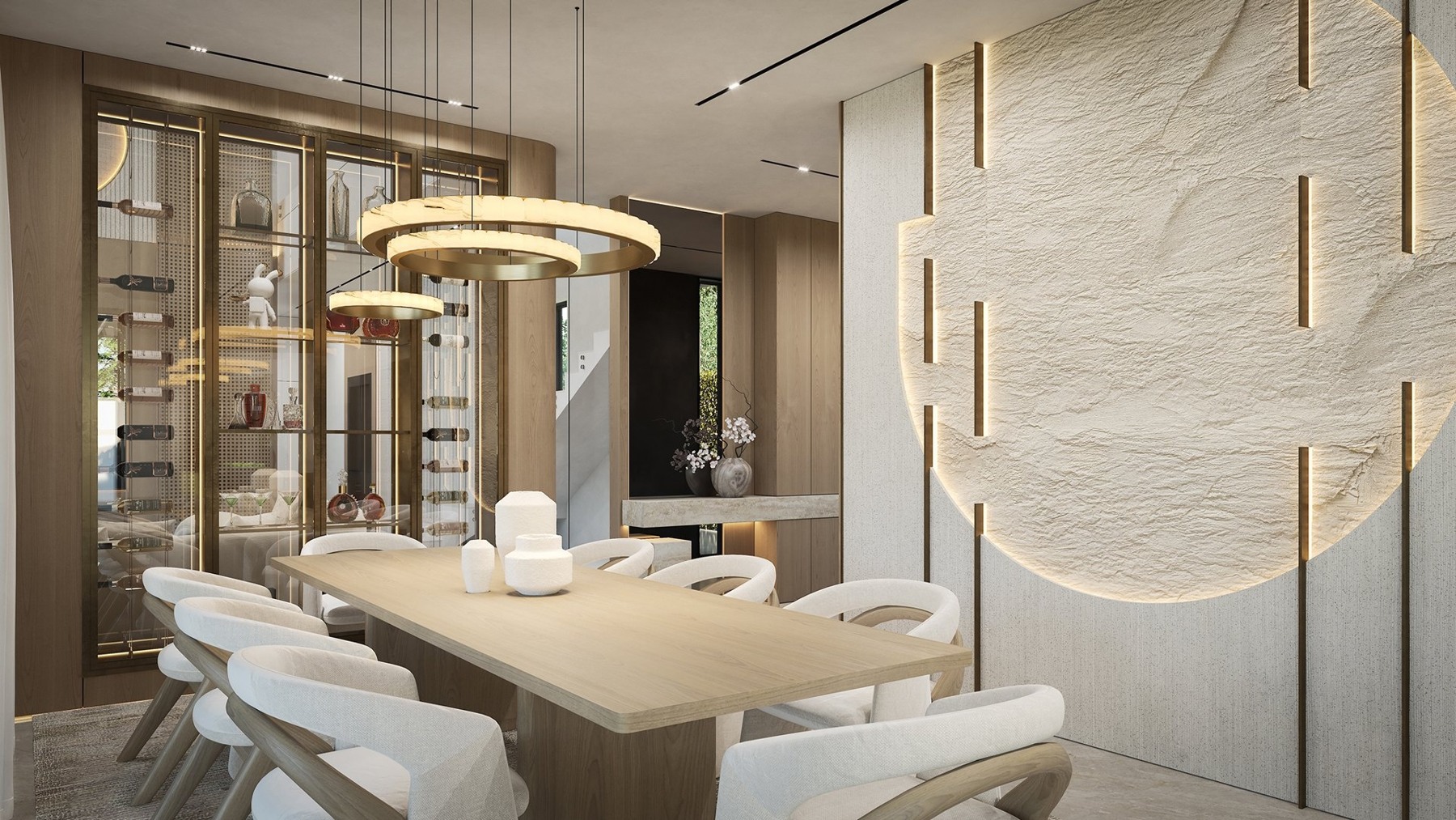 Illustrated dining space beside the kitchen