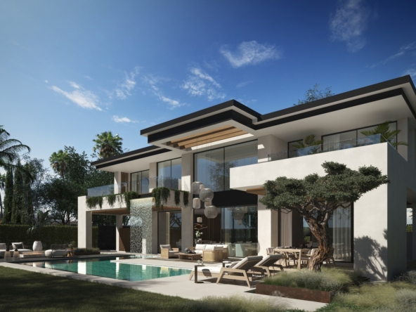 Architectural illustration of a villa with private garden and pool in Cortijo Blanco
