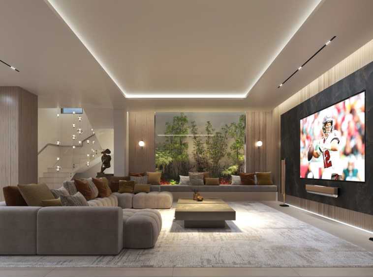 Illustrated lower-level family room