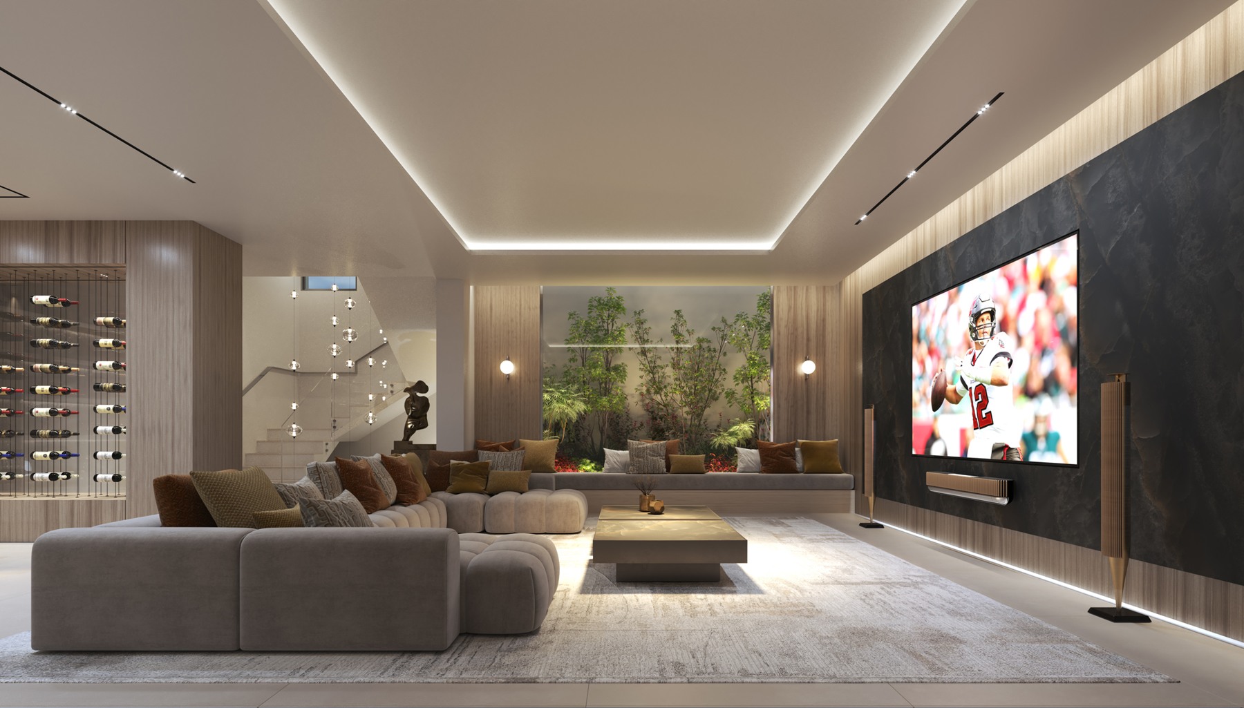 Illustrated lower-level family room