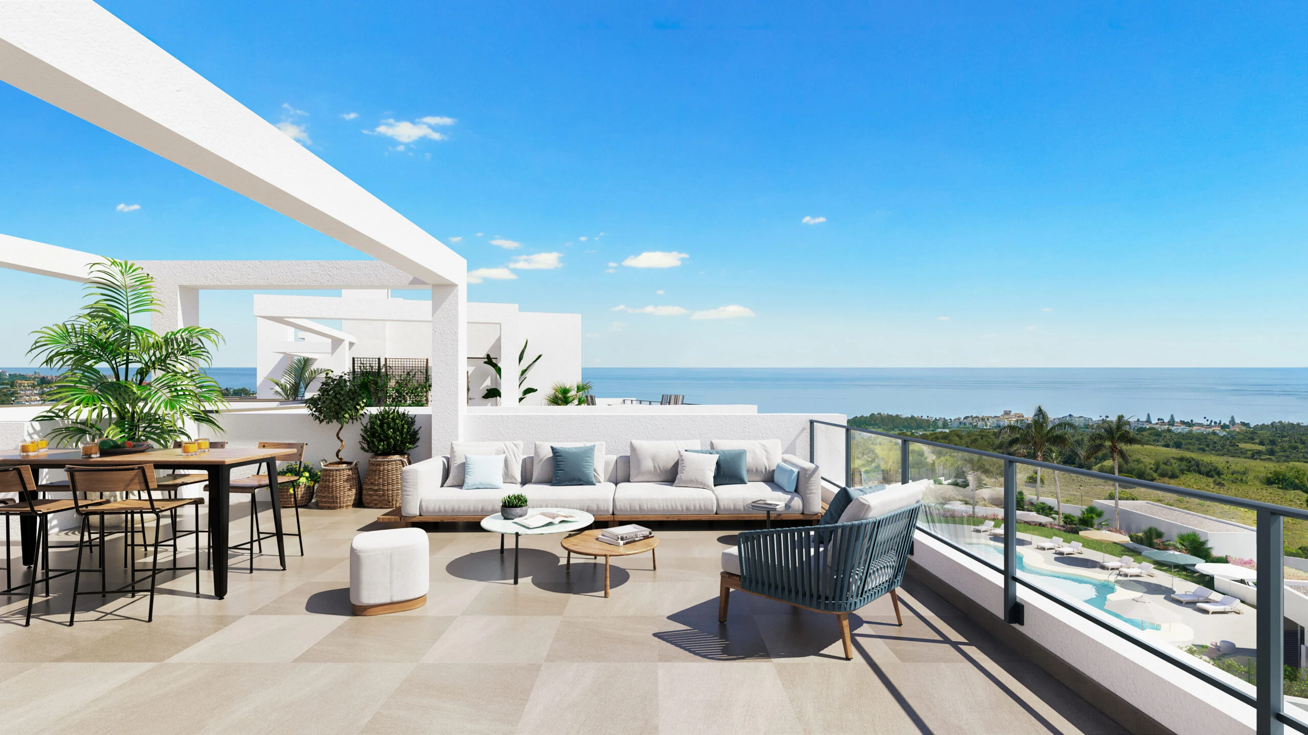 Illustrative rooftop terrace with outdoor seating