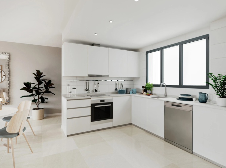 Illustrative fitted kitchen with appliances