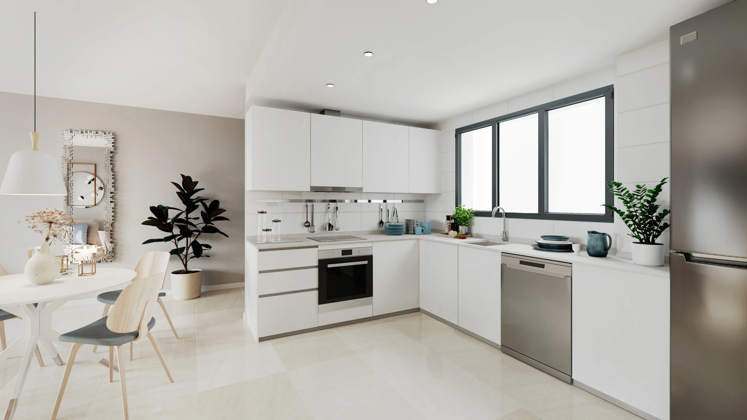 Illustrative fitted kitchen with appliances