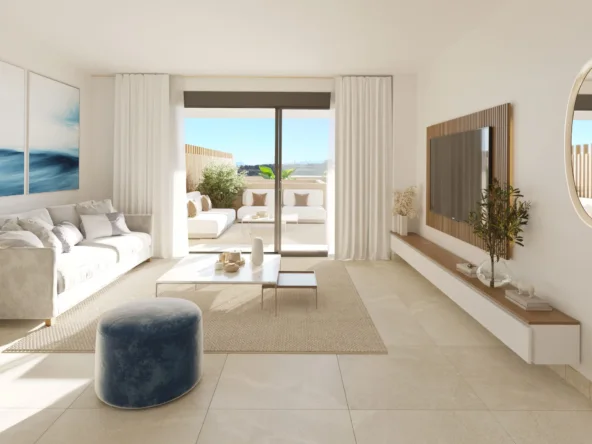 Illustrative living room opening to outdoor space