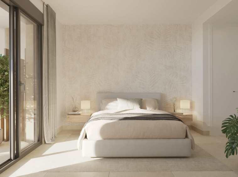 Illustrative bedroom with garden outlook