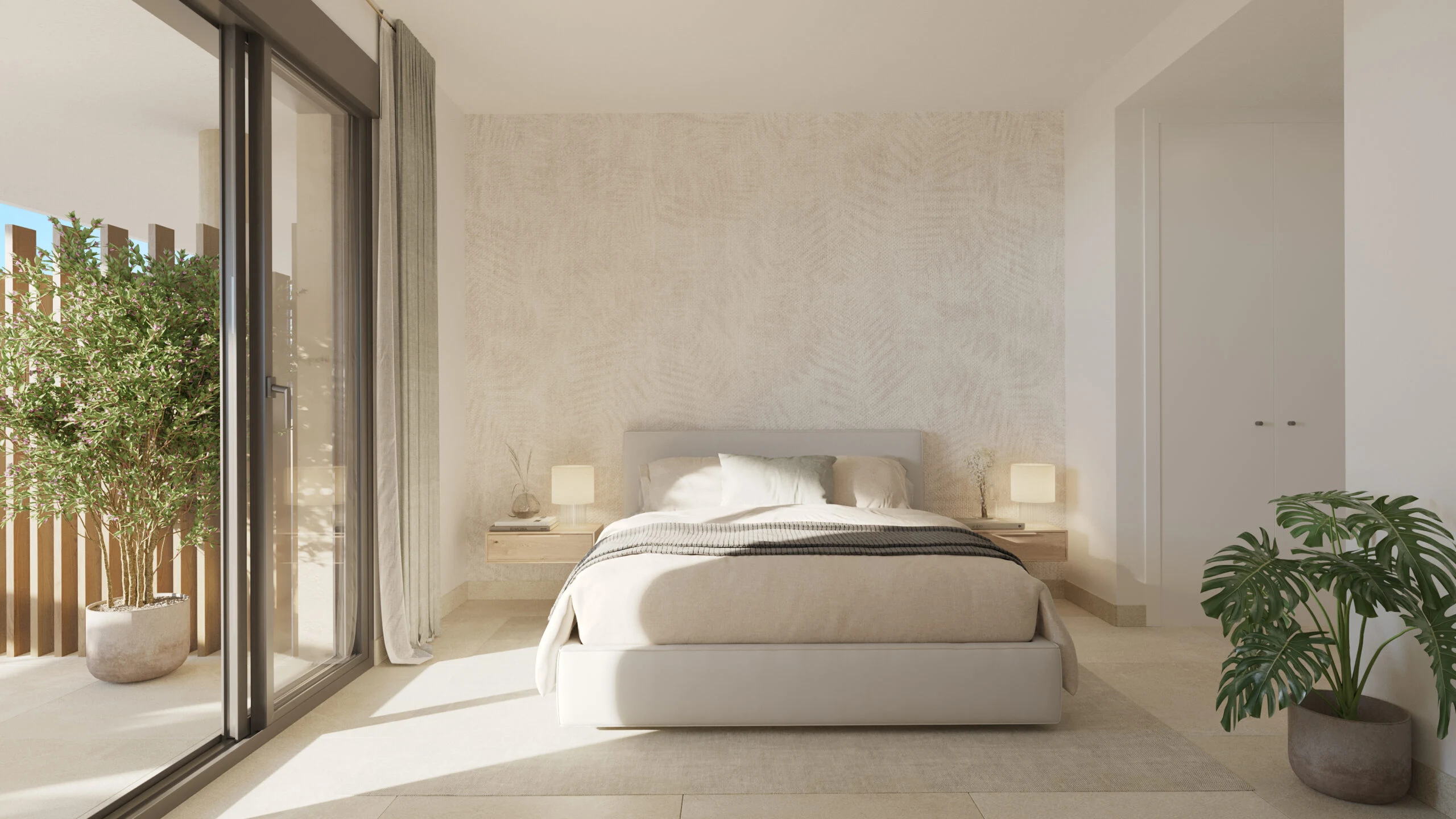 Illustrative bedroom with garden outlook