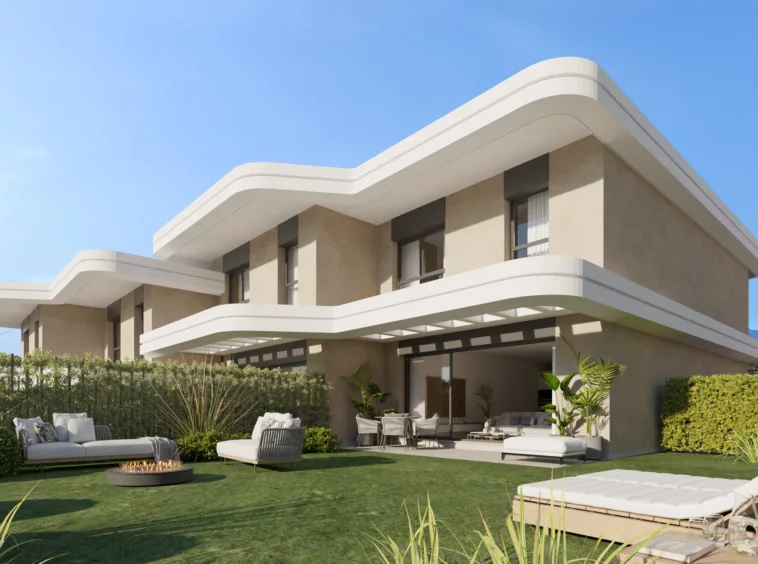 Illustrative duplex homes and private gardens