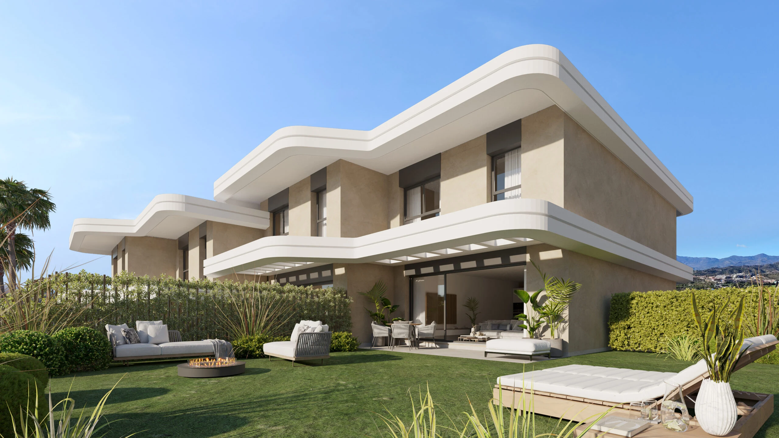 Illustrative duplex homes and private gardens