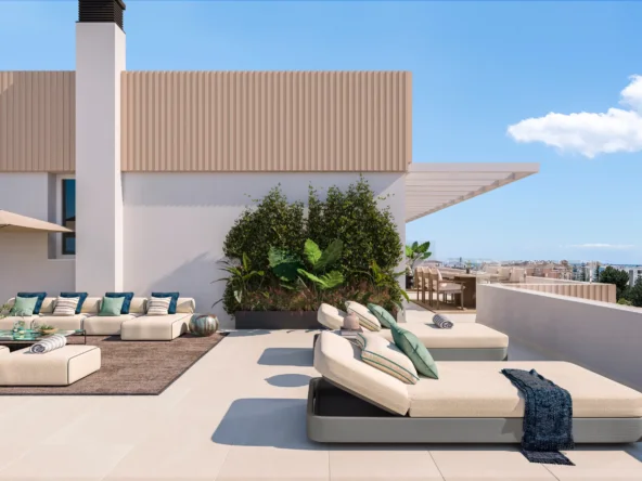 Illustrative rooftop terrace with lounge and dining space