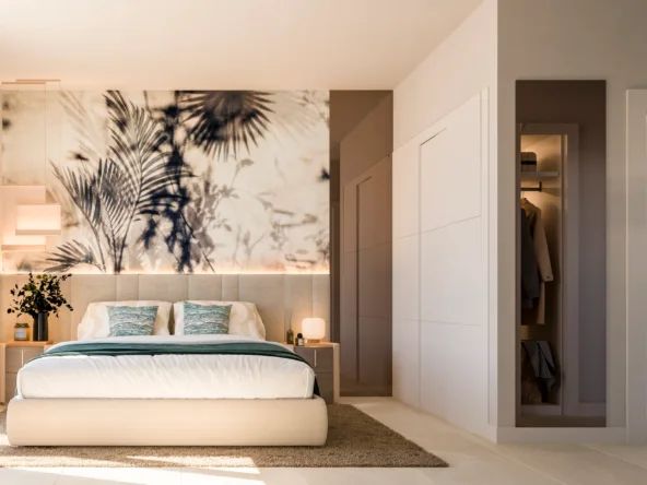 Illustrative bedroom with fitted wardrobes