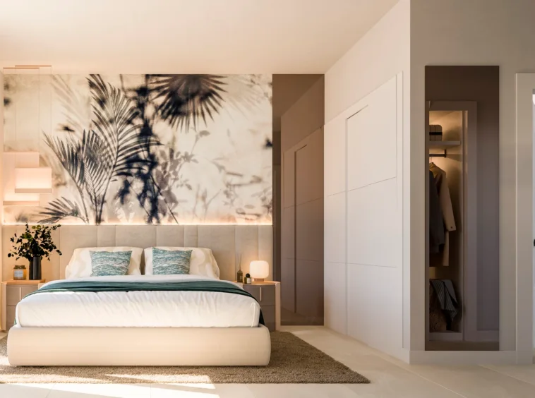 Illustrative bedroom with fitted wardrobes