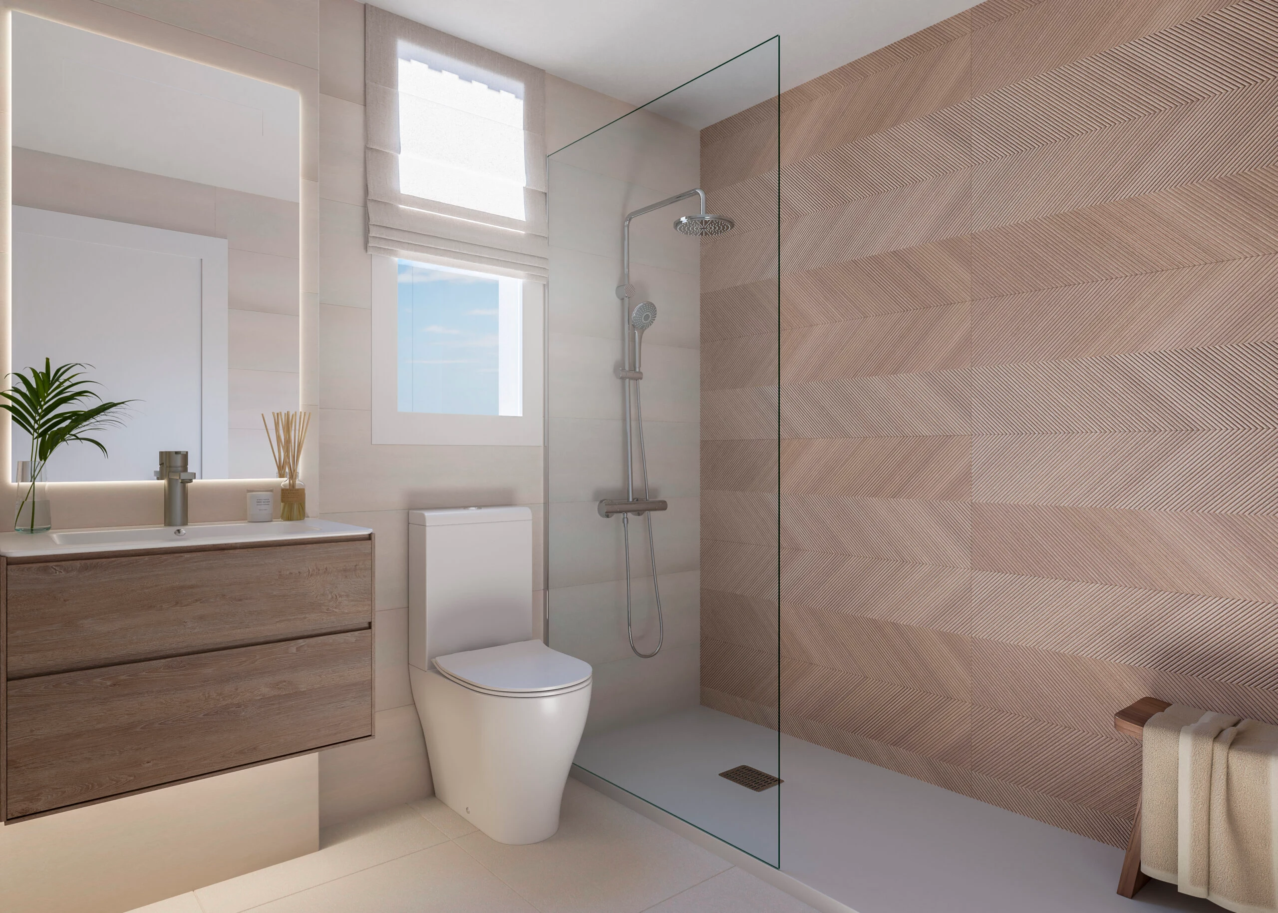 Illustrative bathroom with walk-in shower