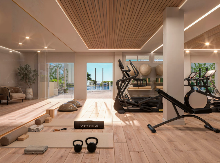 Communal gym with exercise equipment