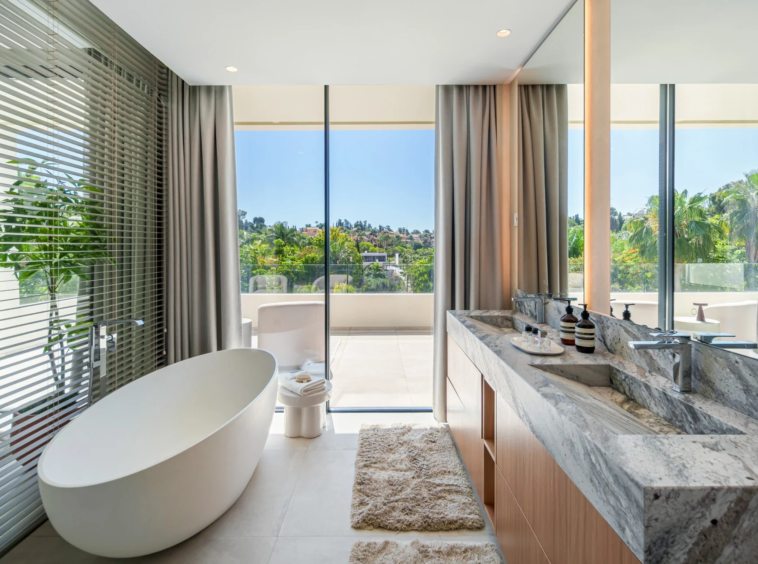 Bathroom with freestanding bath