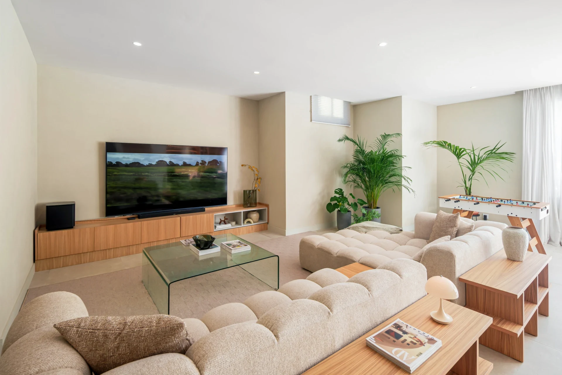 Lower-level lounge and entertainment area