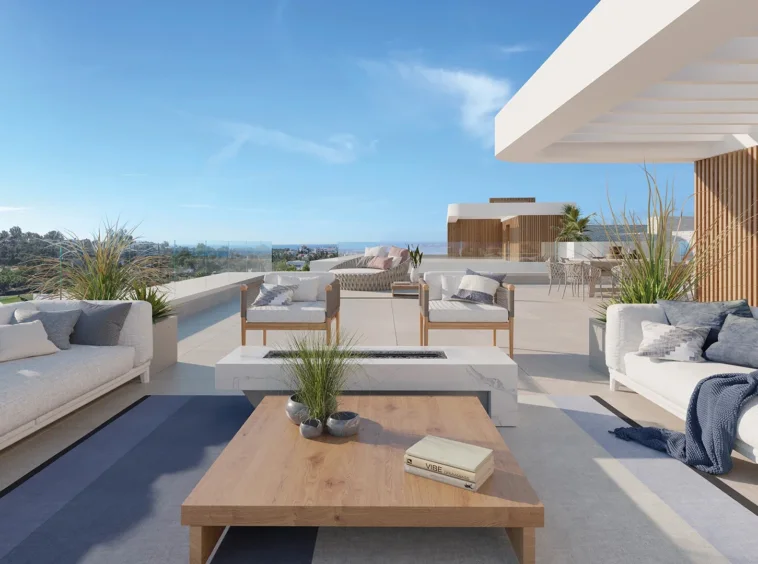 Illustrative rooftop solarium with outdoor seating in El Campanario